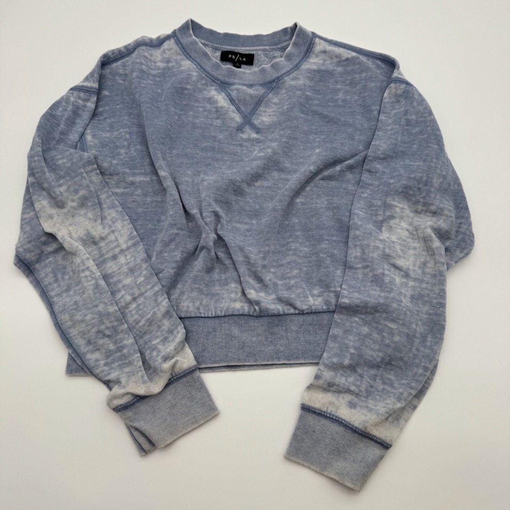 PS / LA Blue Acid Wash Cropped Sweatshirt Womens Small Crewneck Pullover Pac Sun